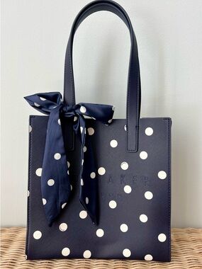 Ted Baker London Navy Polka Dot Tote Bag Bow Detail NWT Structured